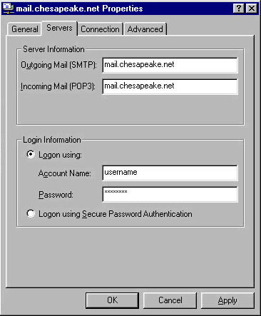 Microsoft Outlook 97 - Server Tab