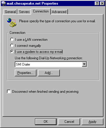 Microsoft Outlook 97 - Connection Tab